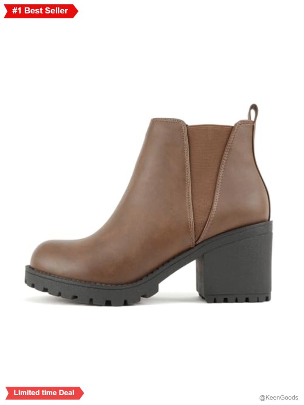 Women's Ankle Bootie with Faux Suede Block Heel and Elastic Gore Panels